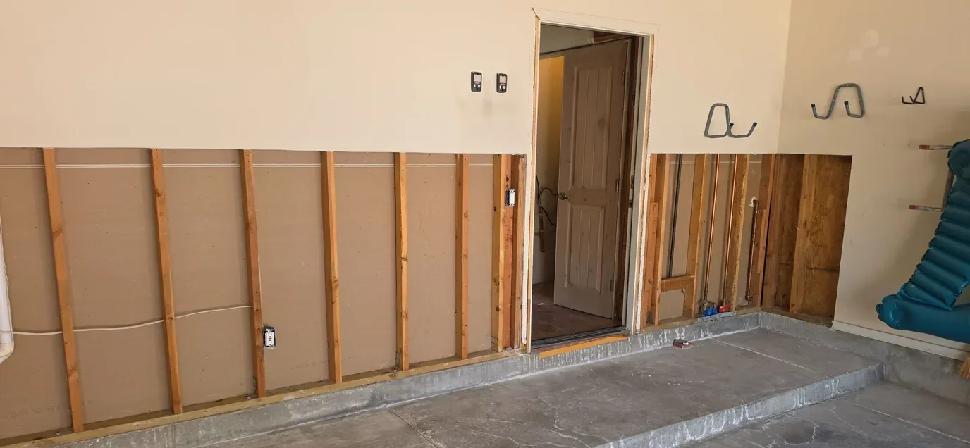Interior walls opened to the framing during construction